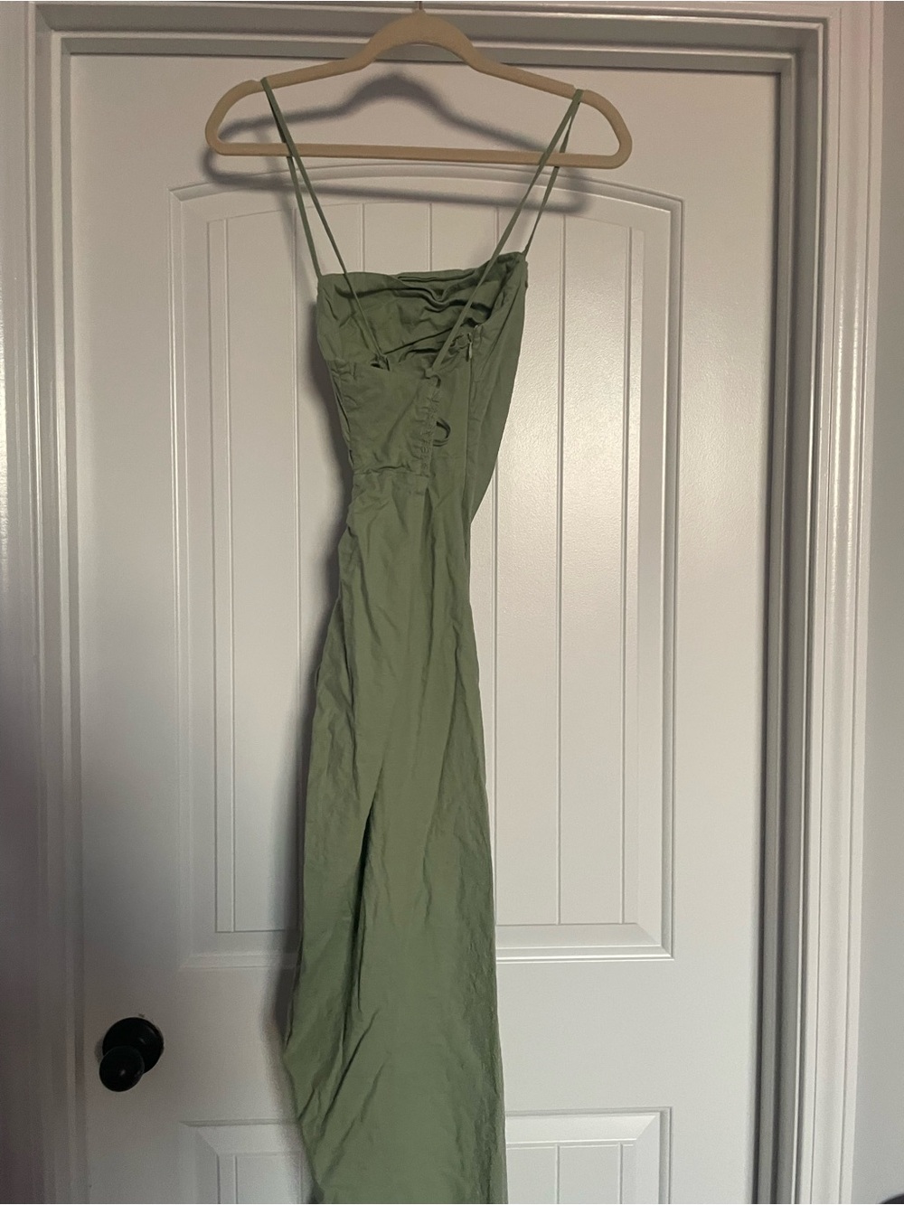 Zara Light Olive Strapless Ruched Maxi Dress - Picture 5 of 6